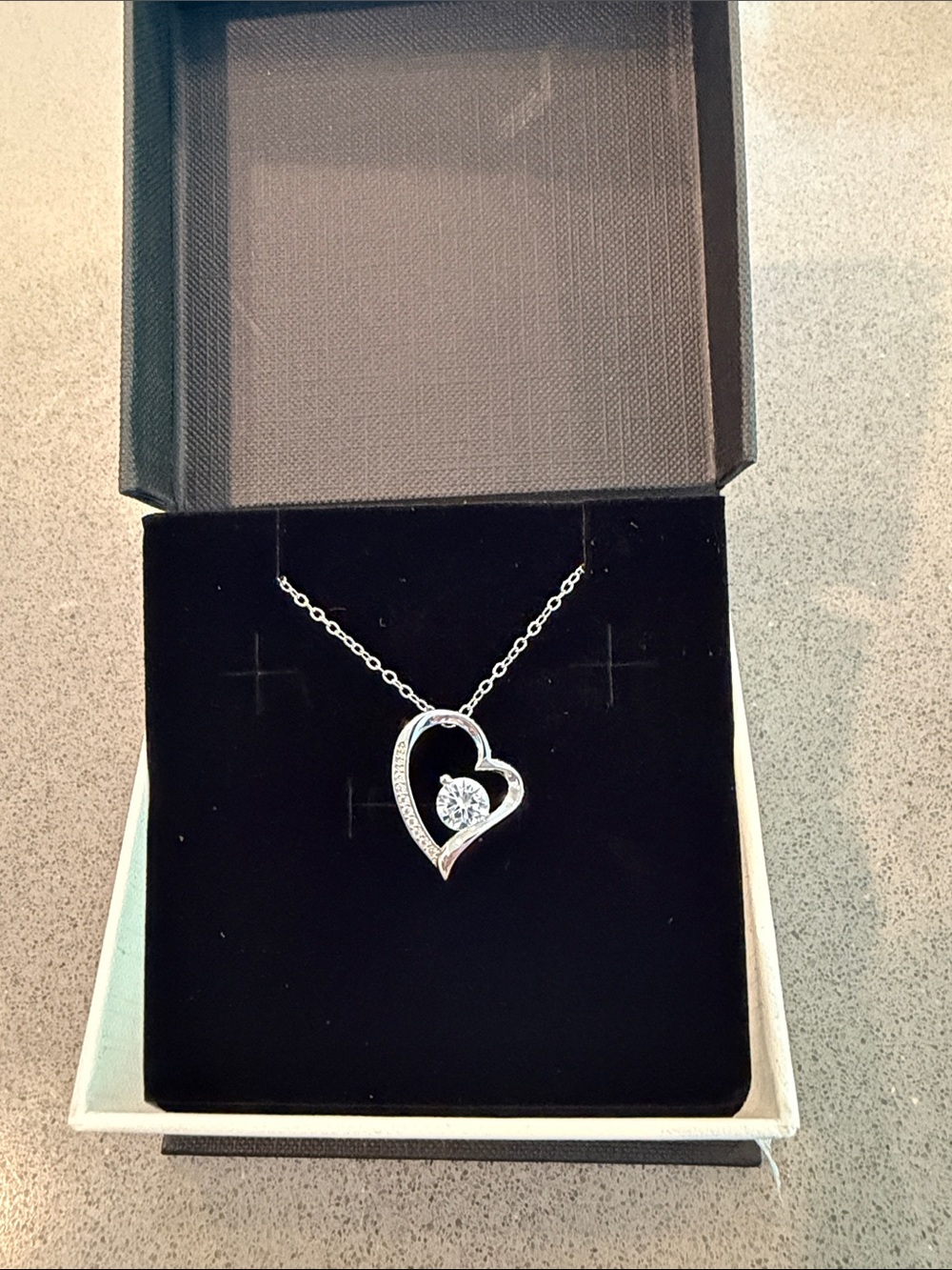 Silver Heart Pendant Necklace with Clear stones
